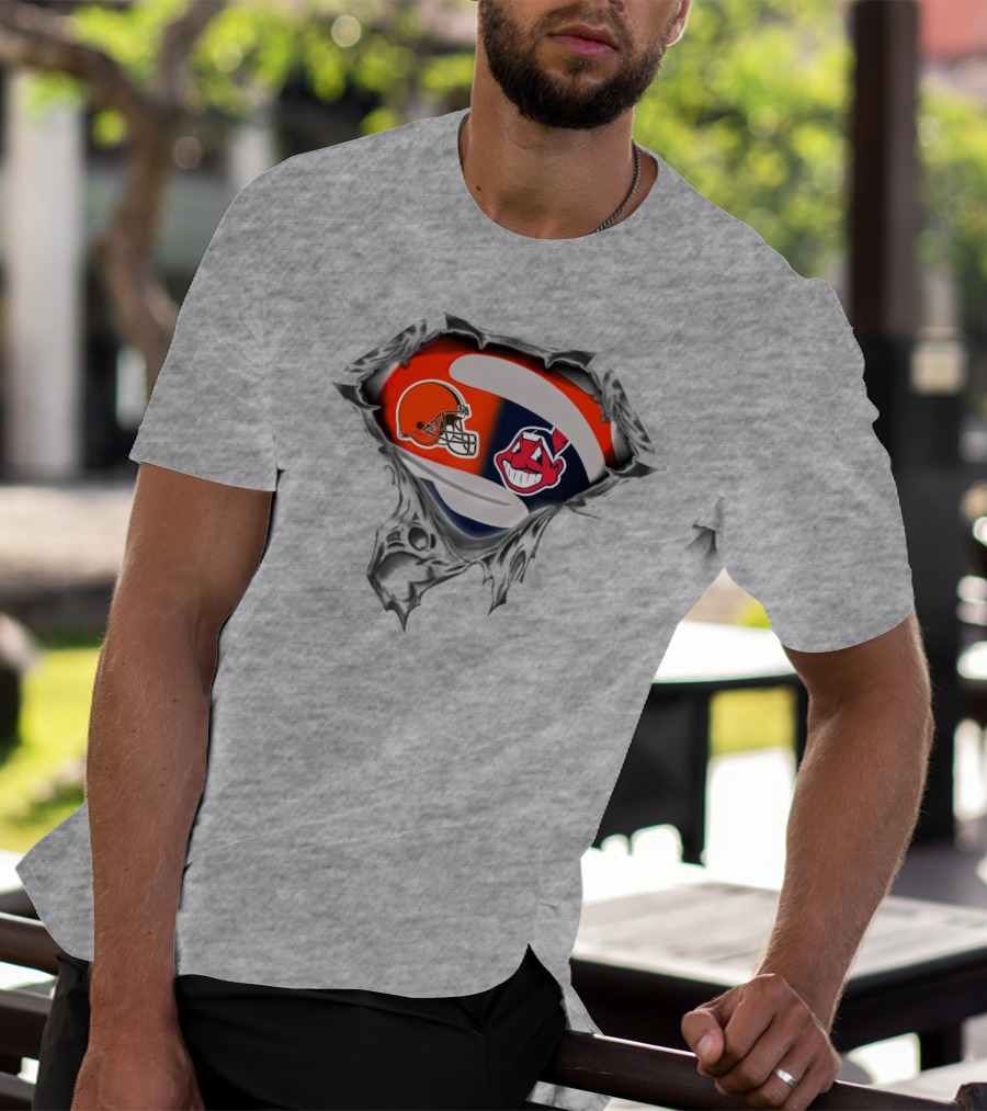 Cleveland Browns Helmet And Cleveland Indians Chief Wahoo T-Shirt