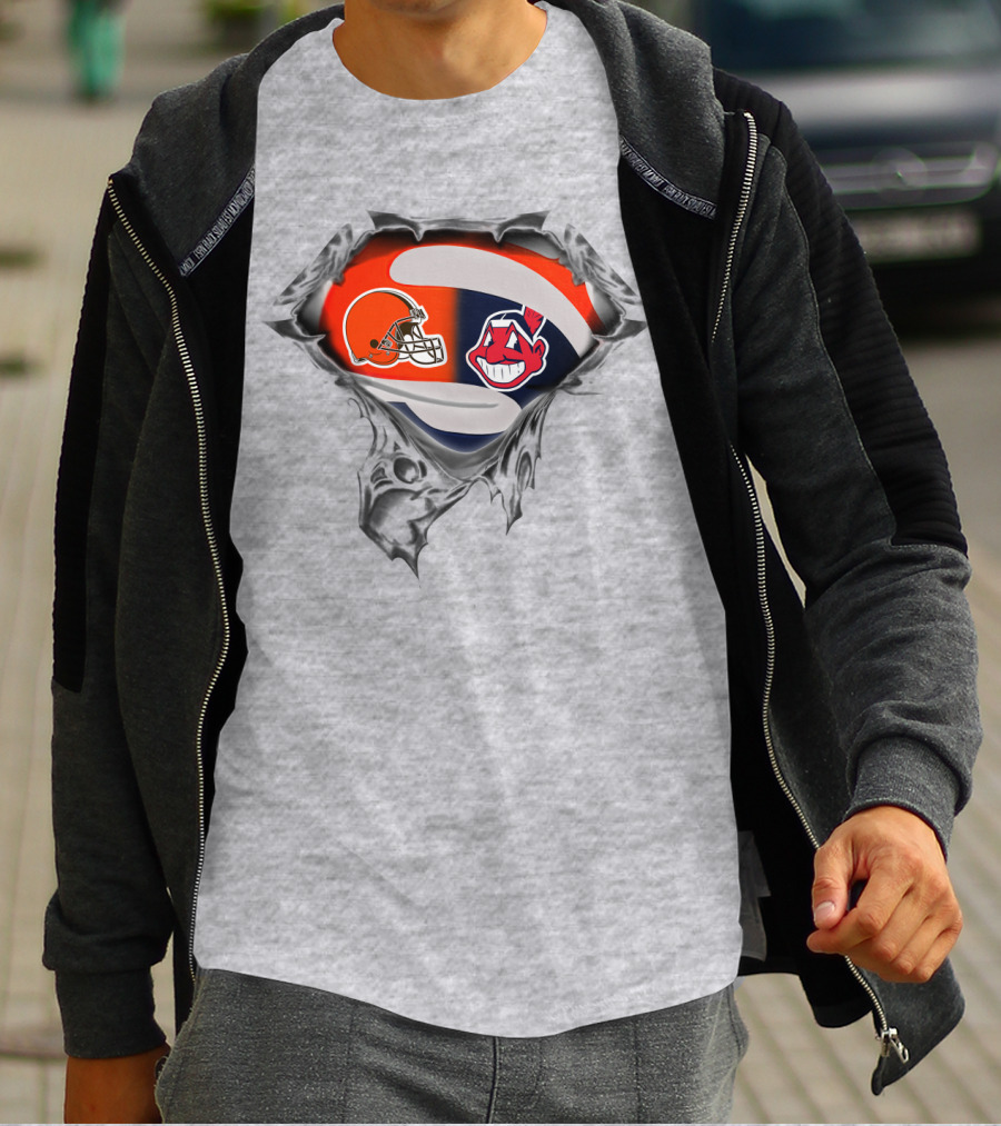 Cleveland Browns Helmet And Cleveland Indians Chief Wahoo T-Shirt
