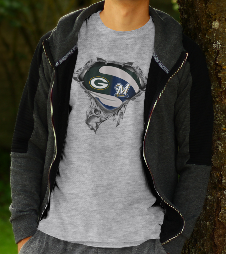 Green Bay Packers Milwaukee Brewers Logo Mashup T-Shirt