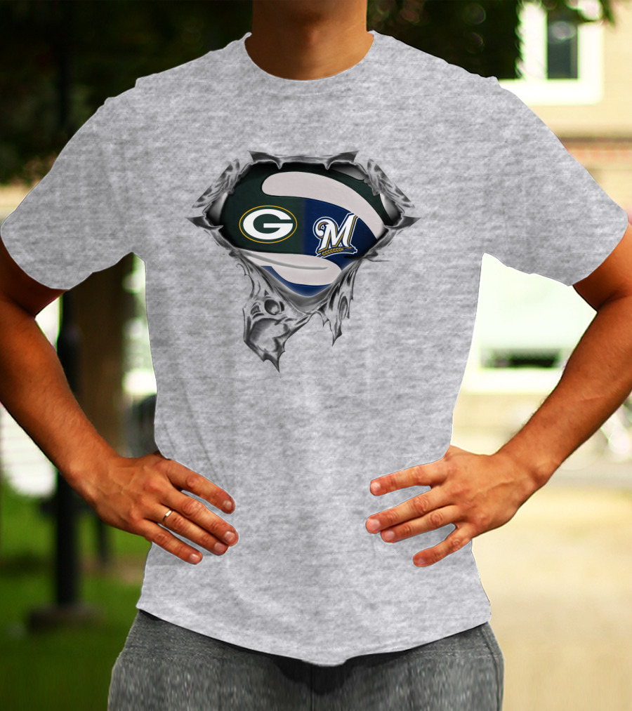 Green Bay Packers Milwaukee Brewers Logo Mashup T-Shirt