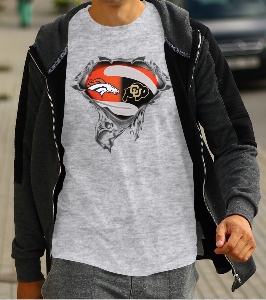 Denver Broncos Colorado Buffaloes Logo Superman Rip T-Shirt