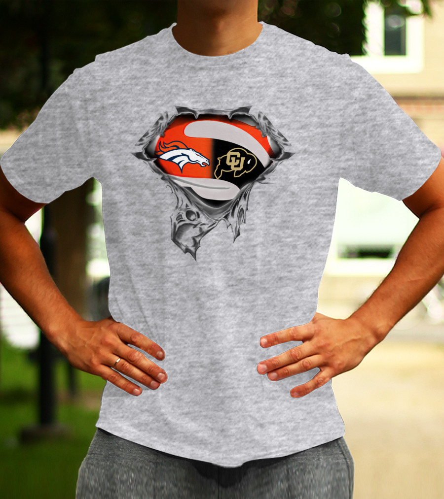 Denver Broncos Colorado Buffaloes Logo Superman Rip T-Shirt