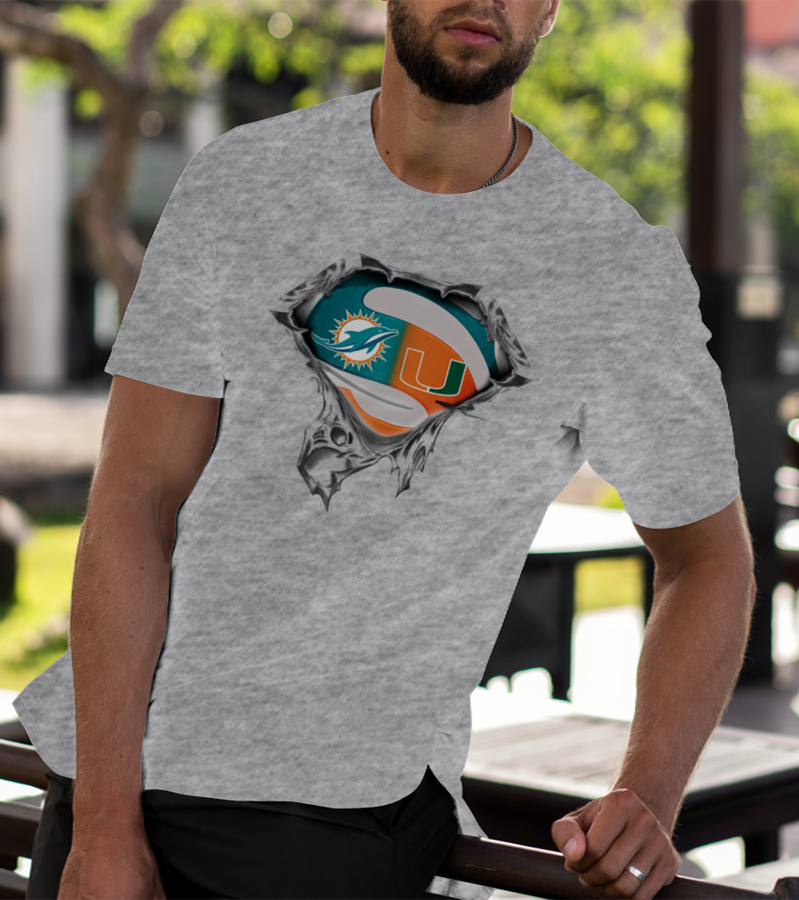 Miami Dolphins Miami Hurricanes Super Fan Crest T-Shirt