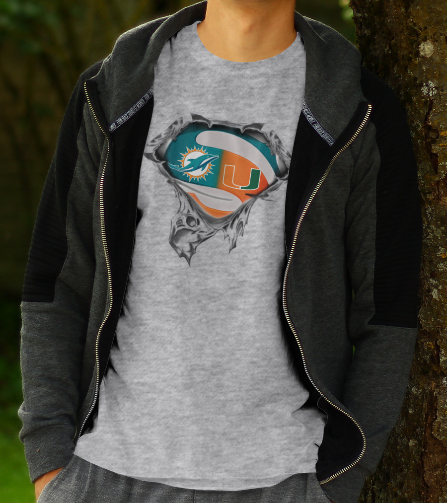 Miami Dolphins Miami Hurricanes Super Fan Crest T-Shirt
