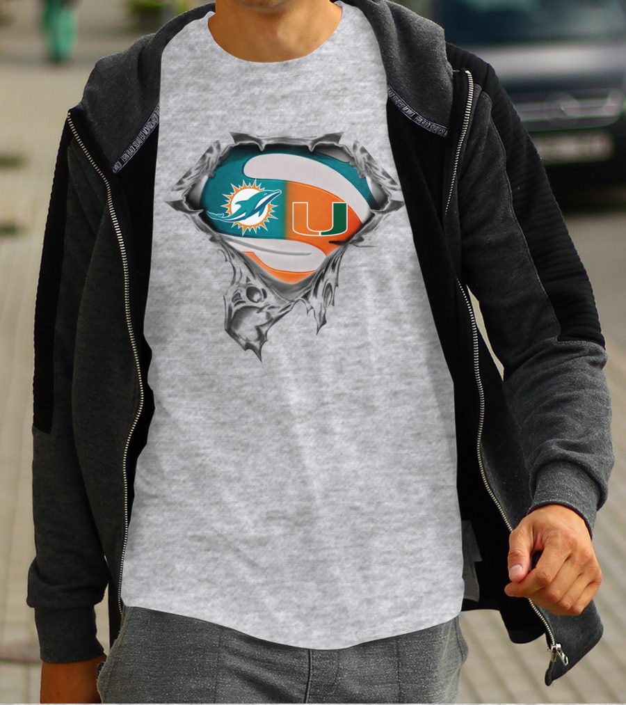Miami Dolphins Miami Hurricanes Super Fan Crest T-Shirt