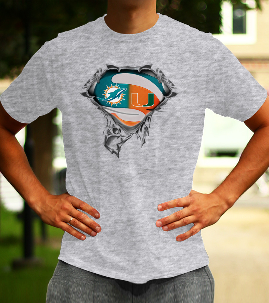 Miami Dolphins Miami Hurricanes Super Fan Crest T-Shirt