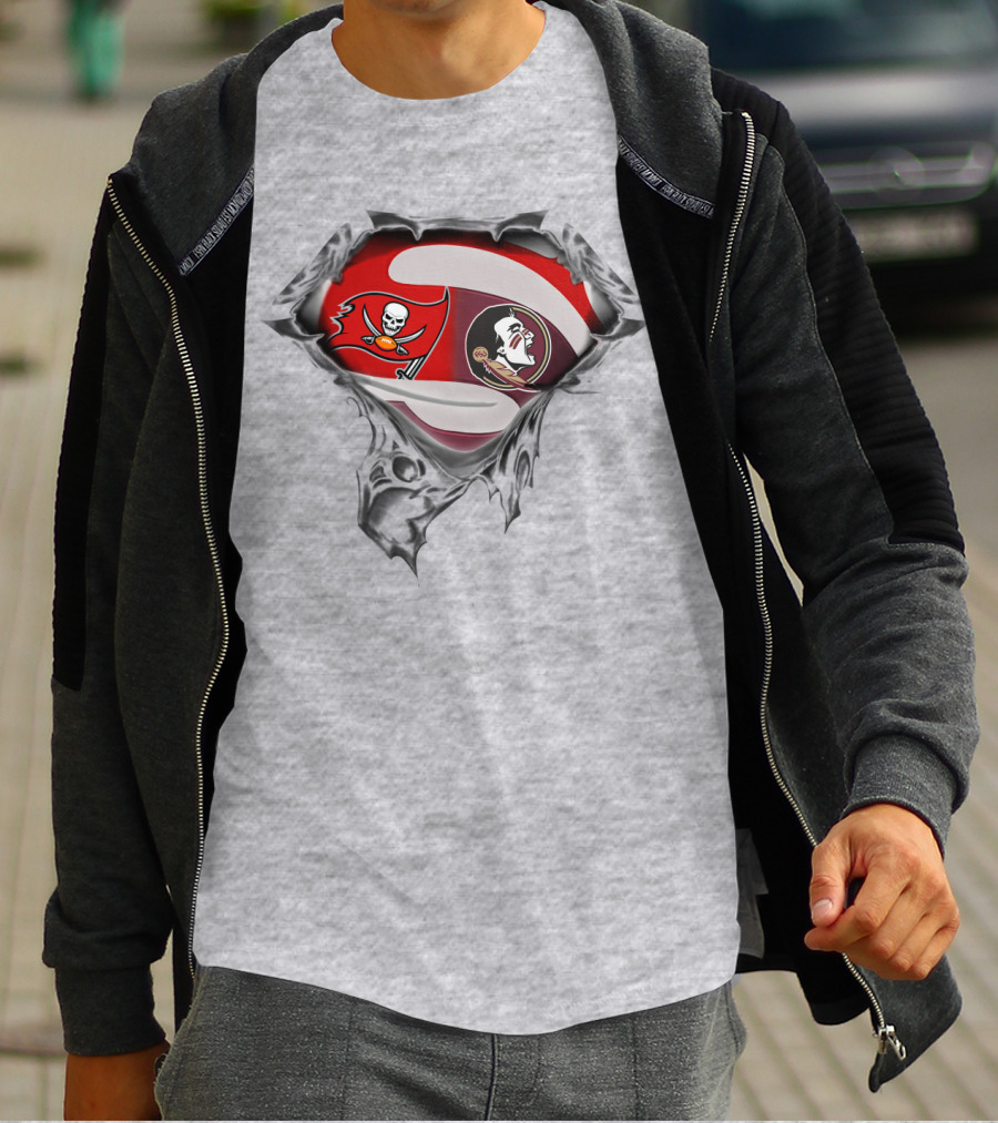 Buccaneers Seminoles Logo Crossover With Pirate And Tribal Warrior T-Shirt
