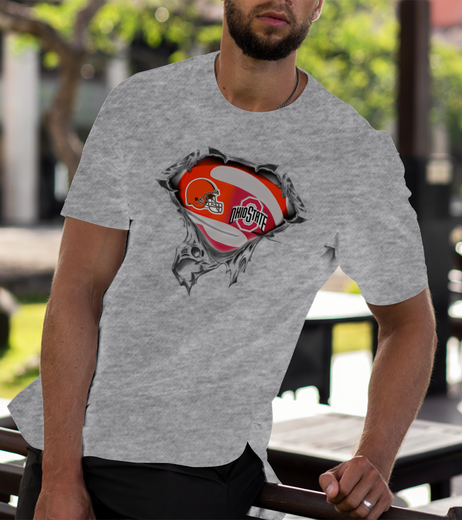 Browns Ohio State Logo Fusion With Football Helmet And Buckeye Symbol T-Shirt