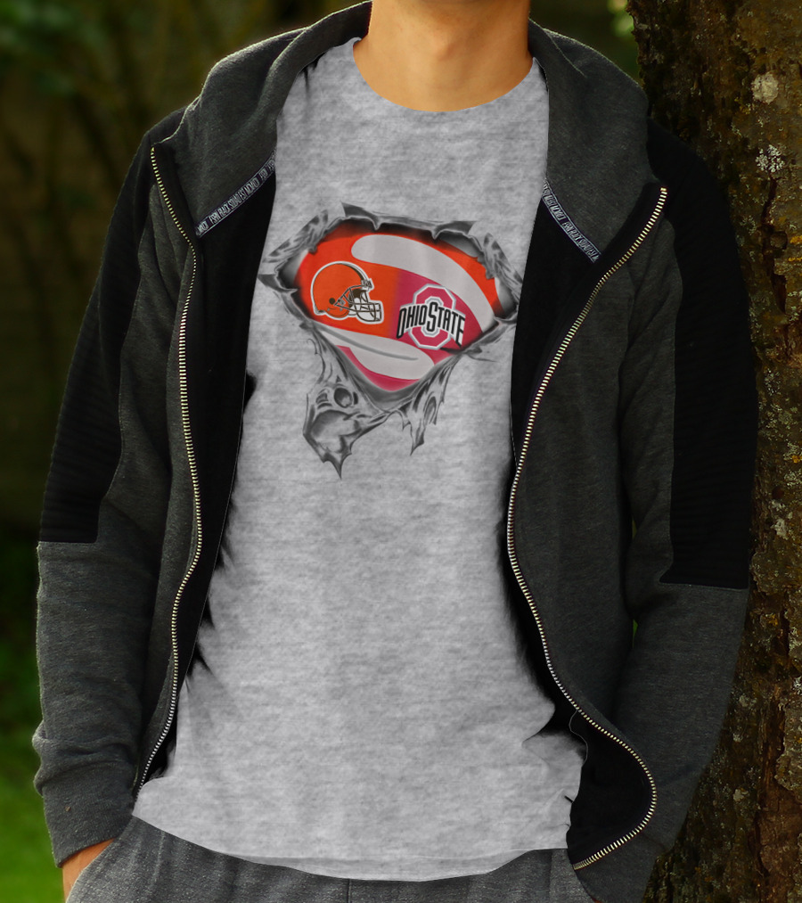 Browns Ohio State Logo Fusion With Football Helmet And Buckeye Symbol T-Shirt
