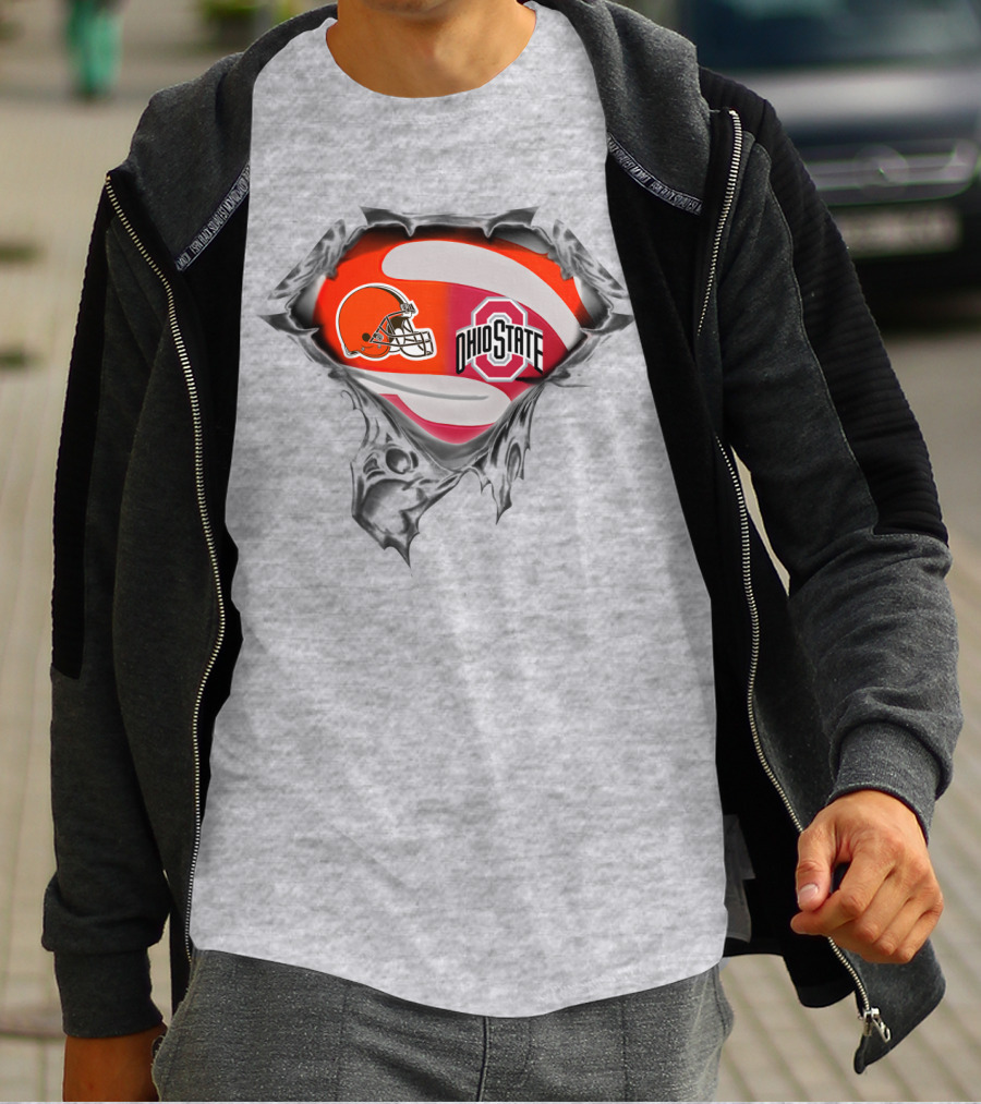 Browns Ohio State Logo Fusion With Football Helmet And Buckeye Symbol T-Shirt