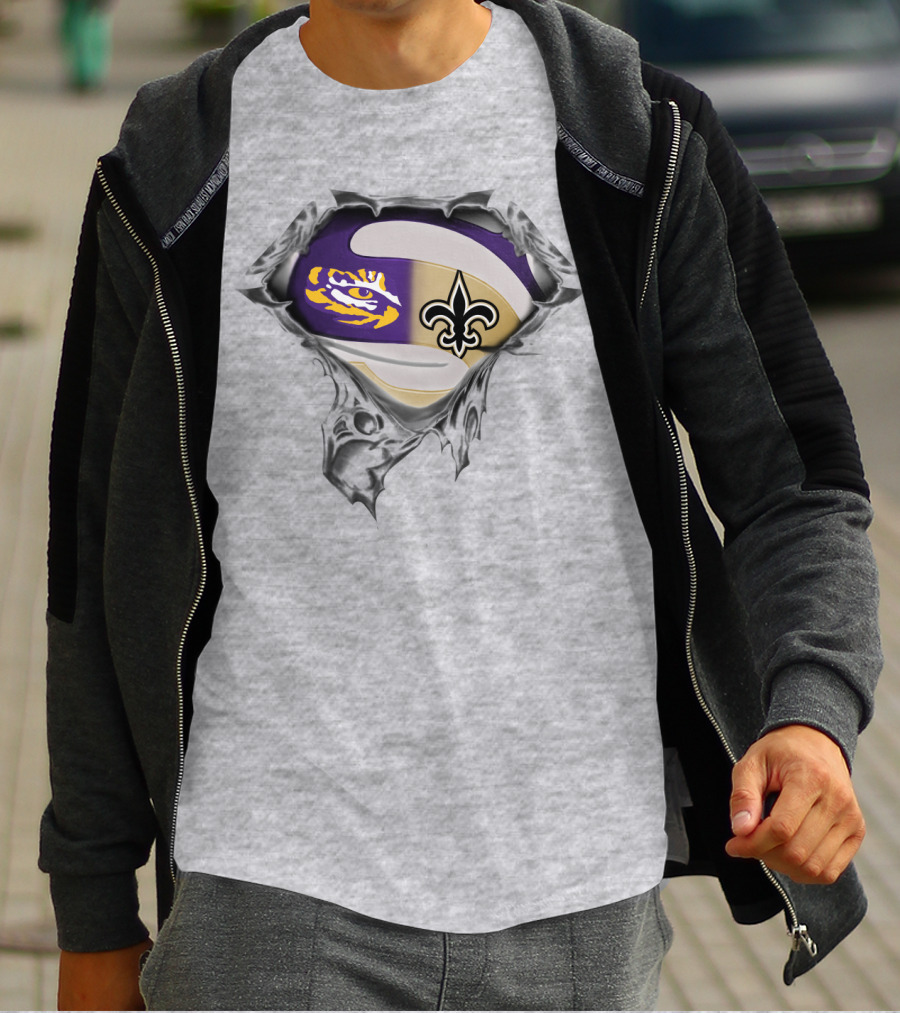 Lsu Tigers And New Orleans Saints Fleur-De-Lis Rip Effect T-Shirt