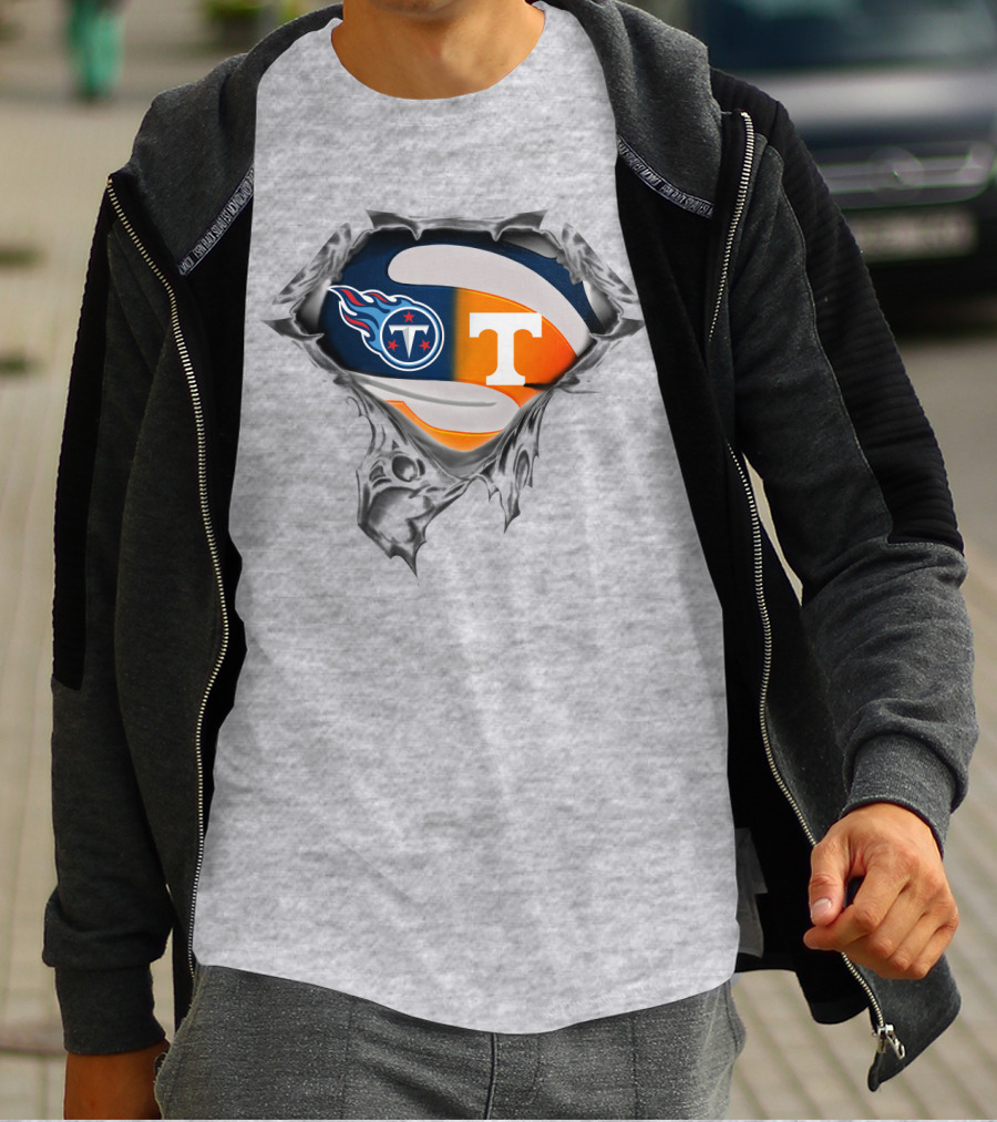 Tennessee Titans Volunteers Crossover Logo Superhero Theme T-Shirt
