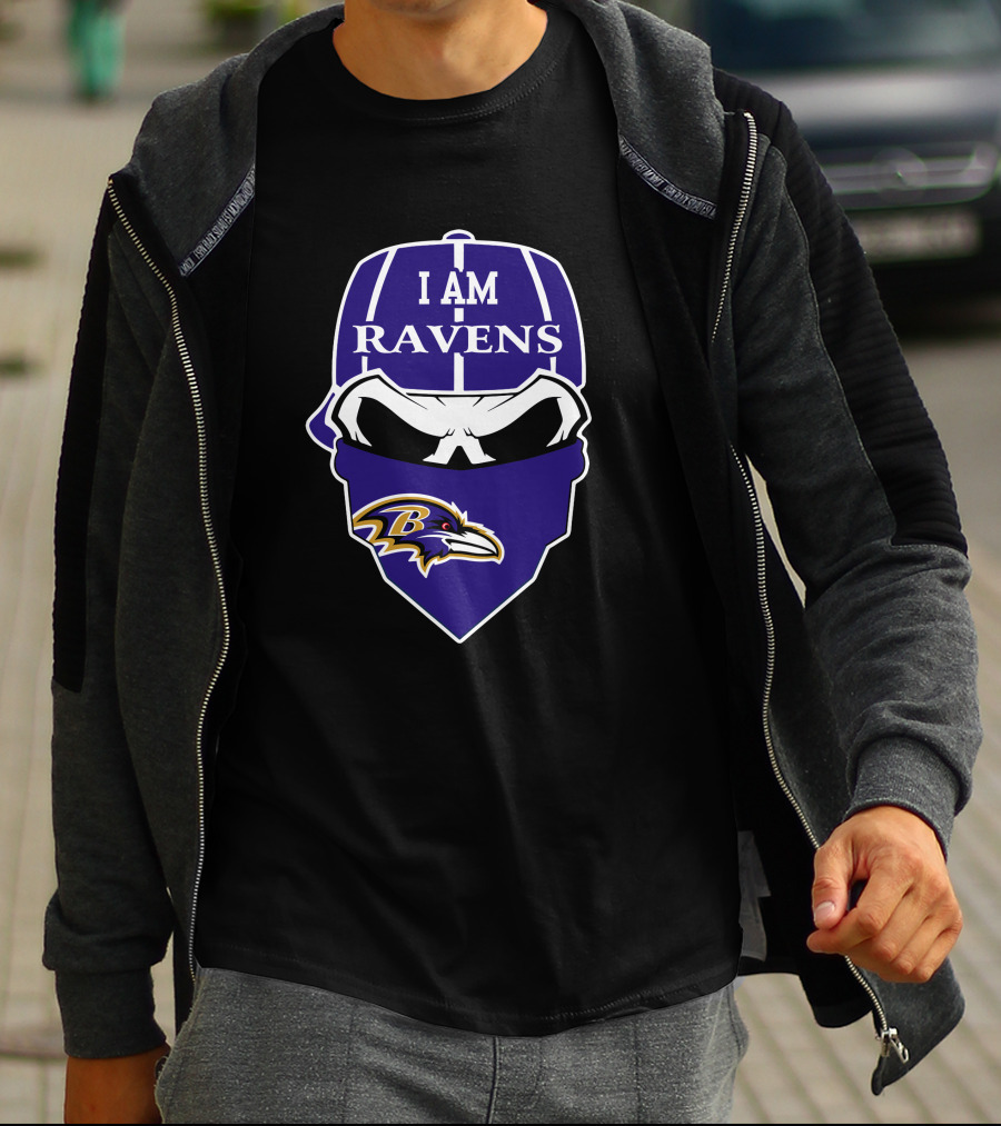 I Am Ravens Baltimore Ravens Skull Bandana T-Shirt