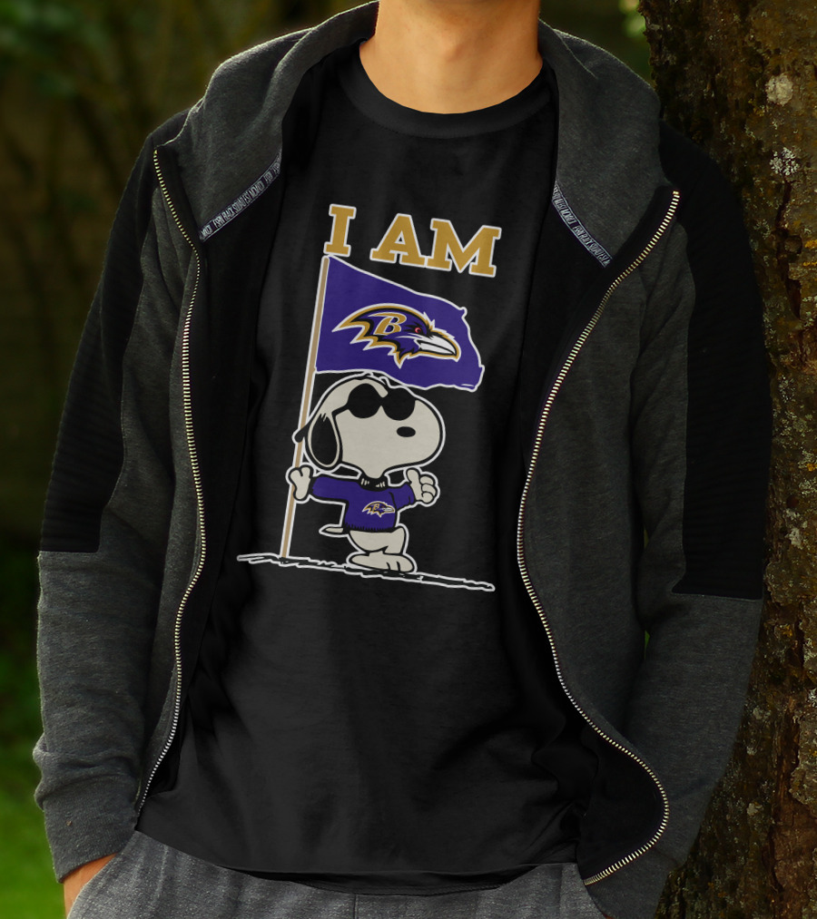 I Am Baltimore Ravens Snoopy Flag Ravens T-Shirt