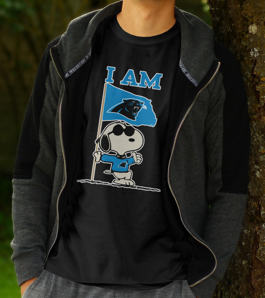 Carolina Panthers Snoopy I Am Peanuts Blue Flag T-Shirt