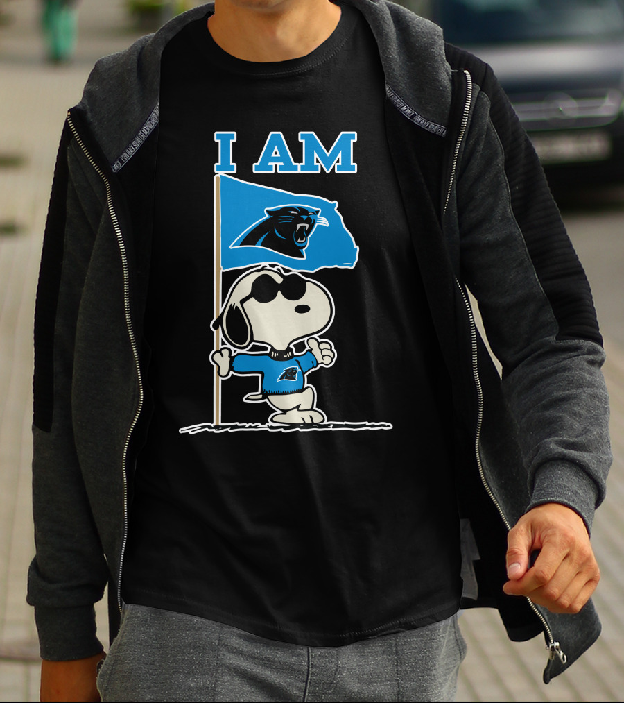 Carolina Panthers Snoopy I Am Peanuts Blue Flag T-Shirt