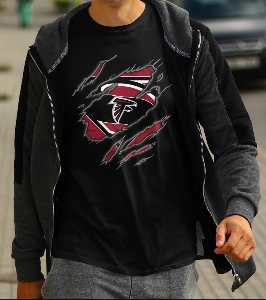 Atlanta Falcons Ripped Logo Superman Style T-Shirt
