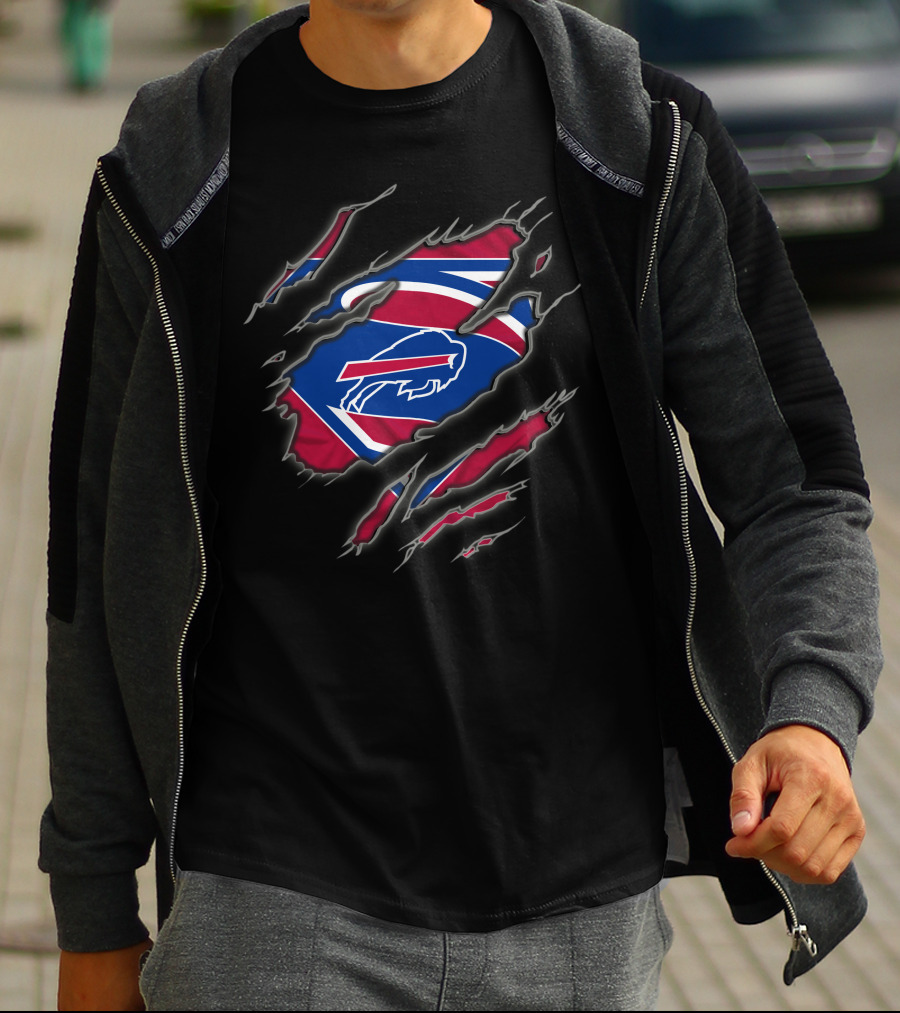Buffalo Bills Logo Superman Style Tear Claw Marks T-Shirt