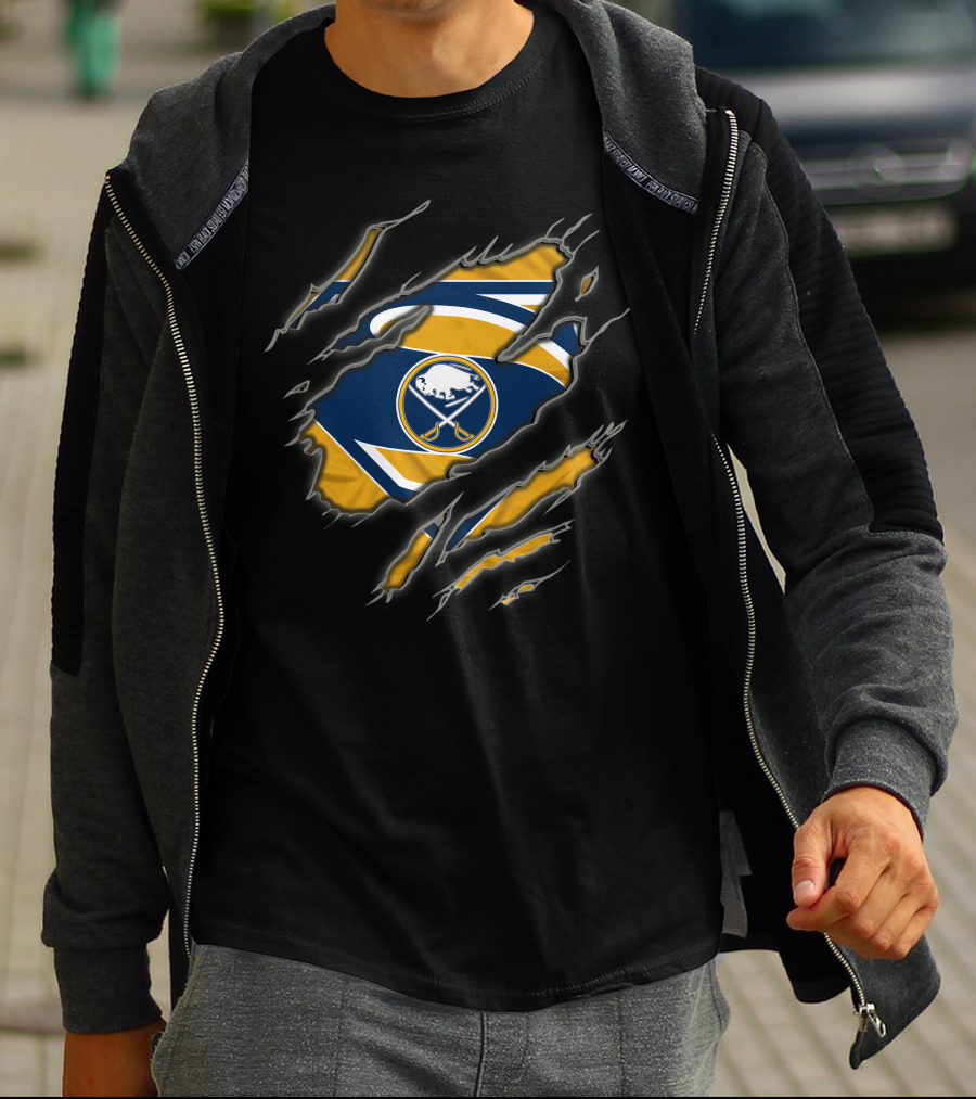 Buffalo Sabres Logo Ripped Design Superman Style T-Shirt