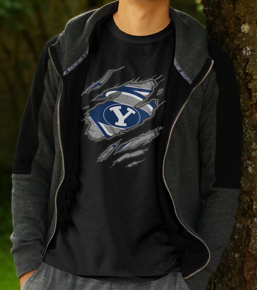 Byu Cougars Superman Logo Ripped T-Shirt