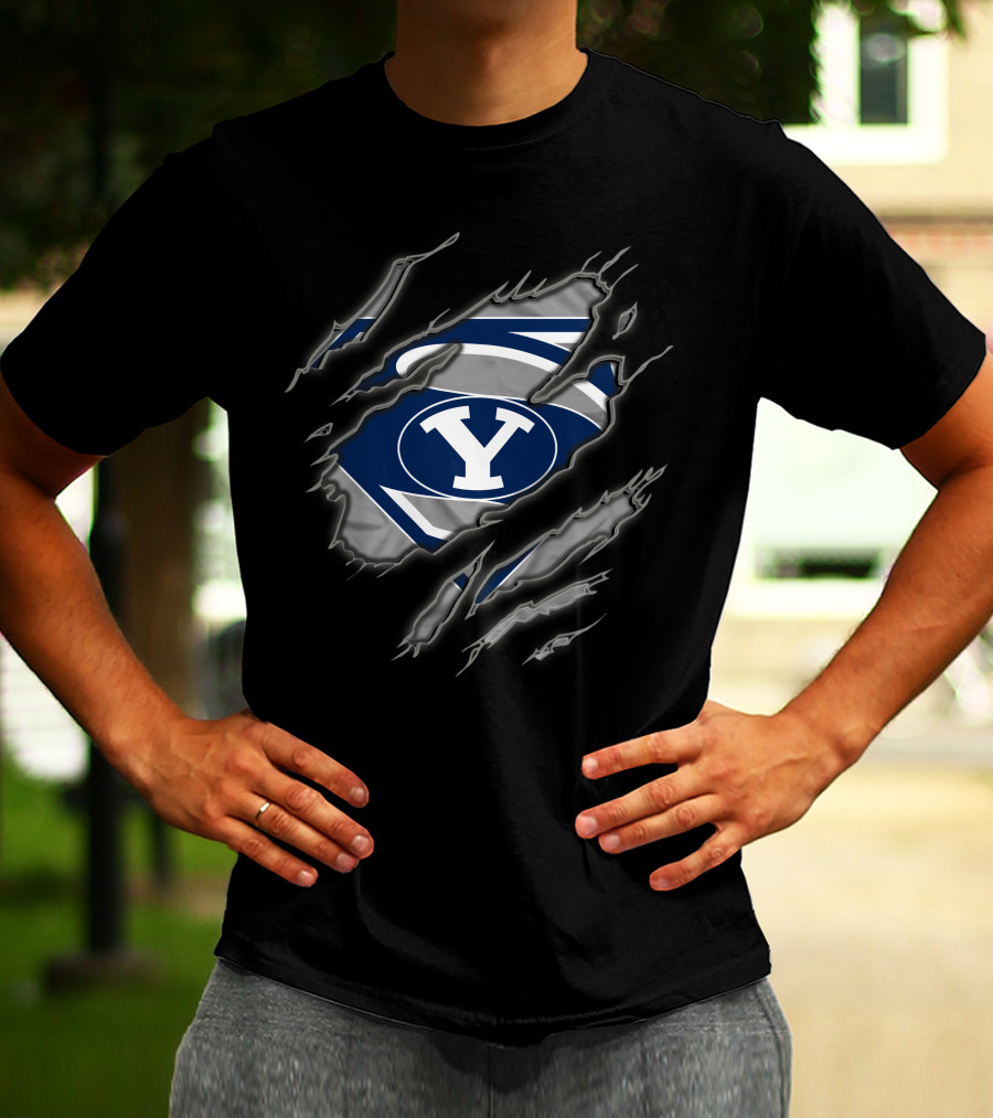 Byu Cougars Superman Logo Ripped T-Shirt