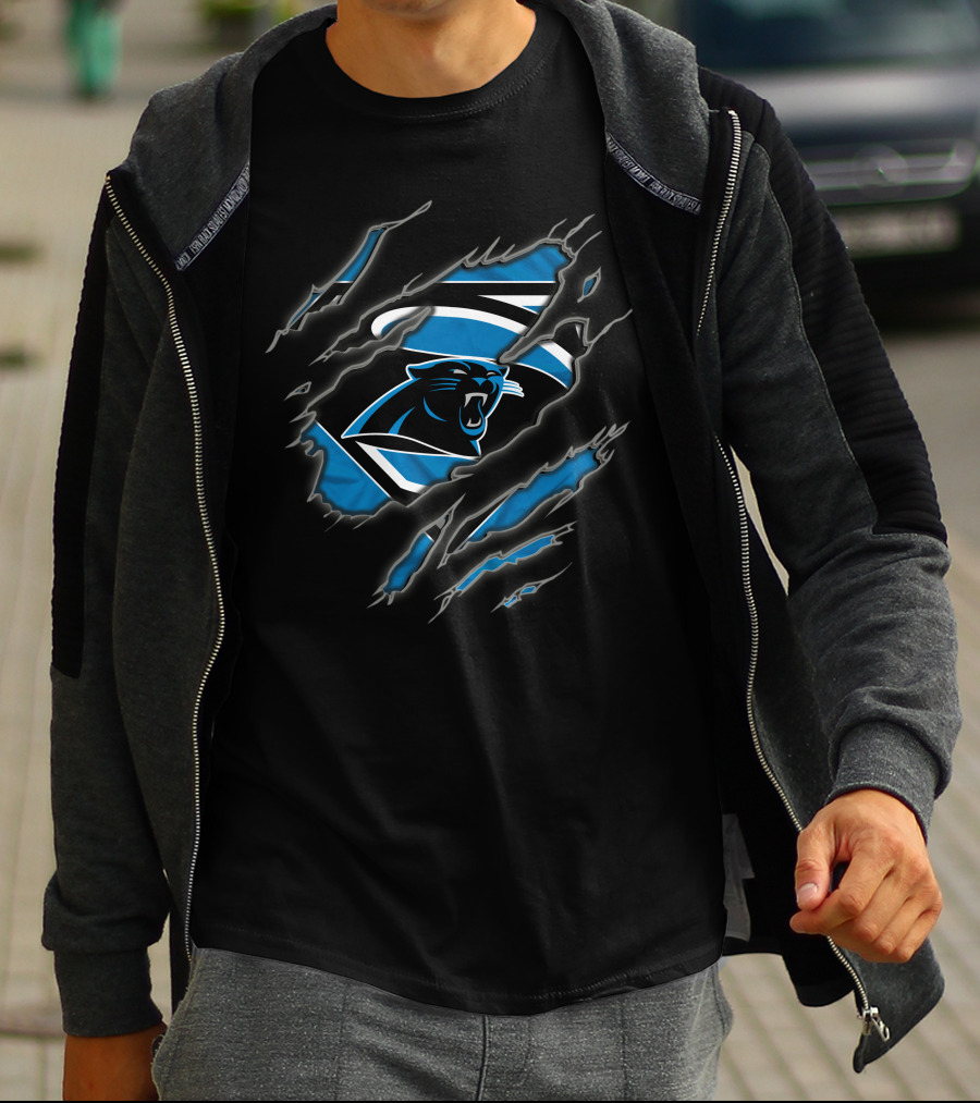 Carolina Panthers Superman Football Claws T-Shirt