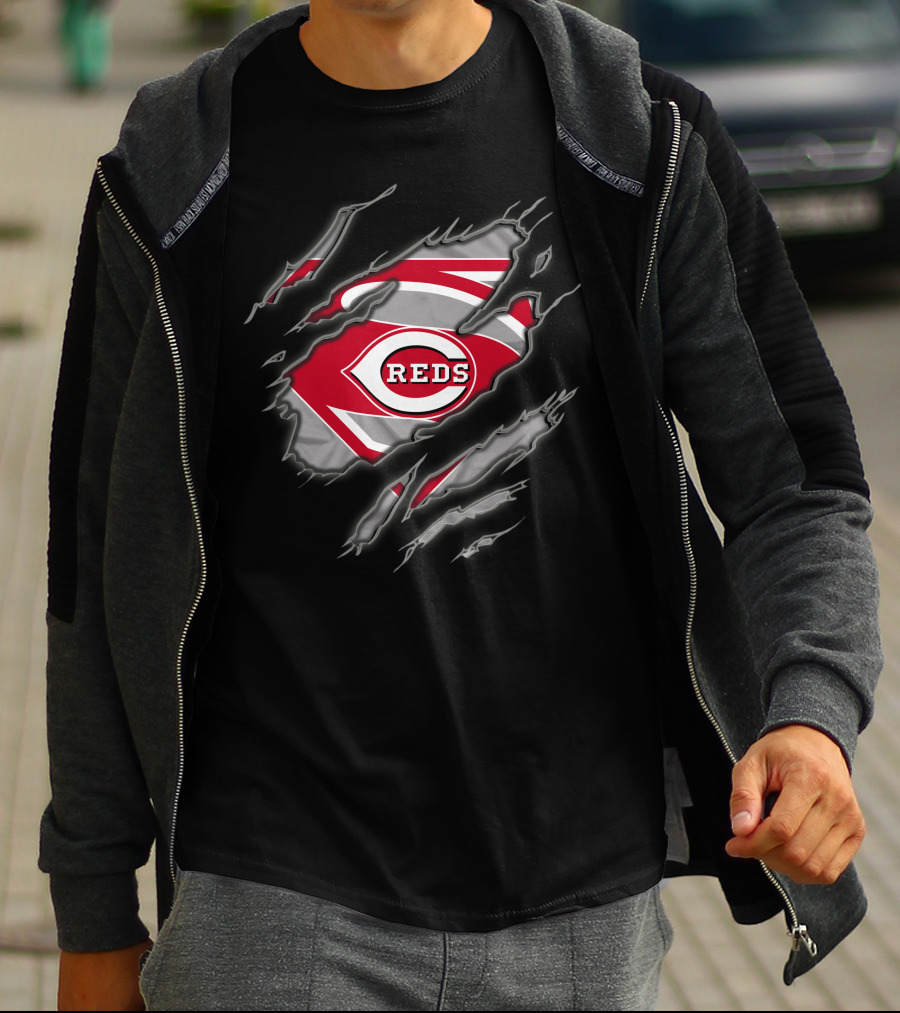 Cincinnati Reds Superman Logo Claw Tear T-Shirt