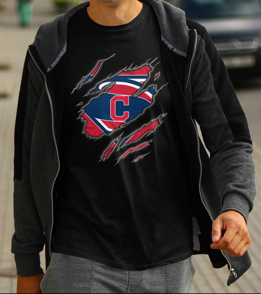 Cleveland Indians Superman Logo Claw Marks T-Shirt