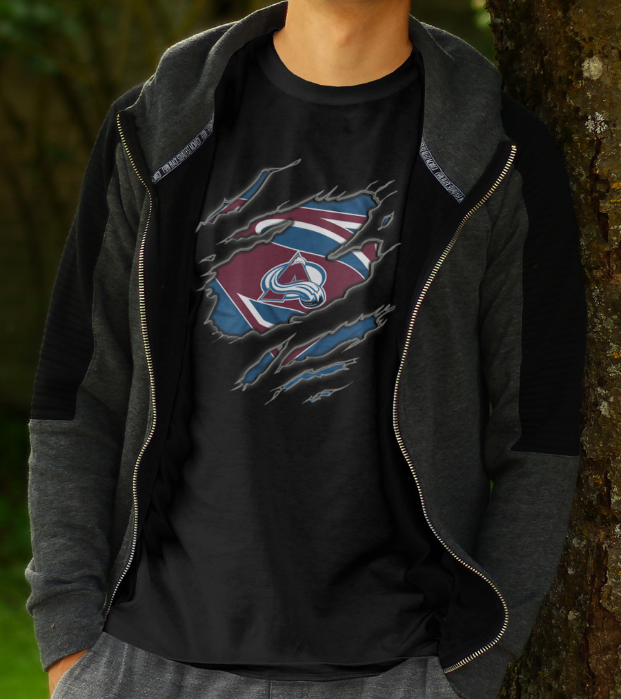Colorado Avalanche Superman Logo Claw Marks Black T-Shirt