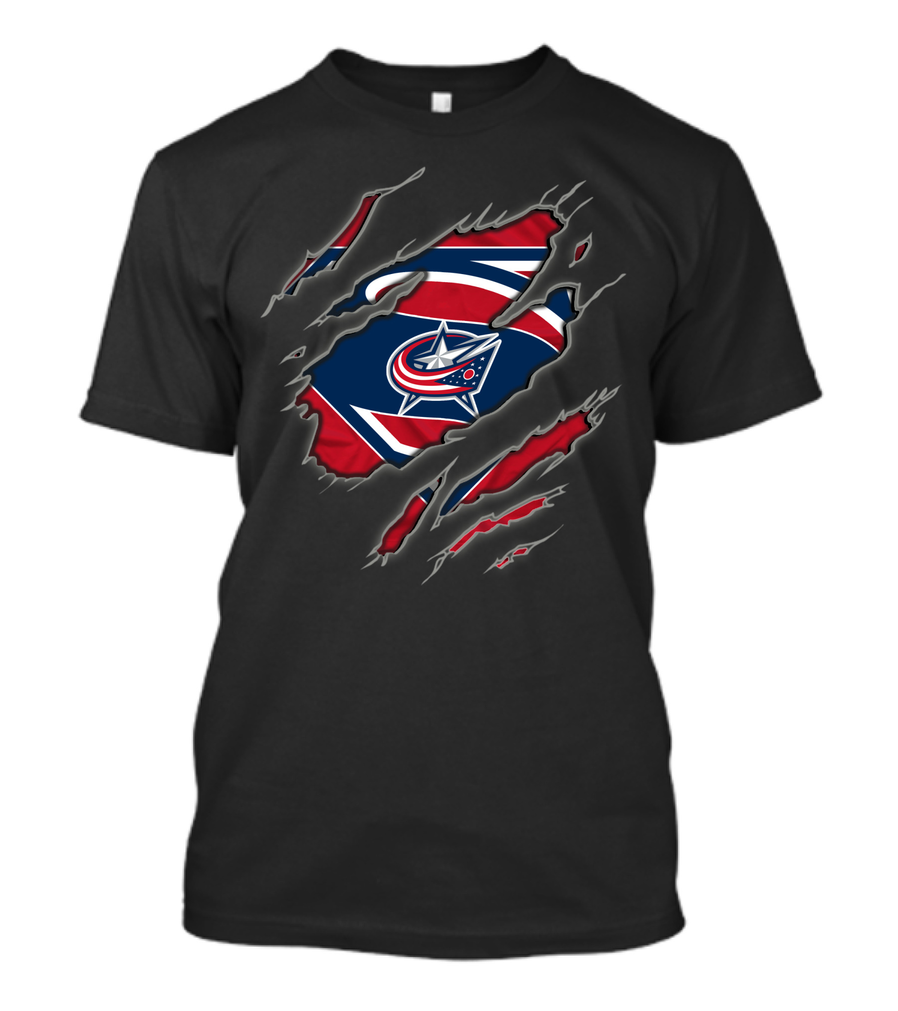 Ripped Superman S Logo With Columbus Blue Jackets Nhl T-Shirt