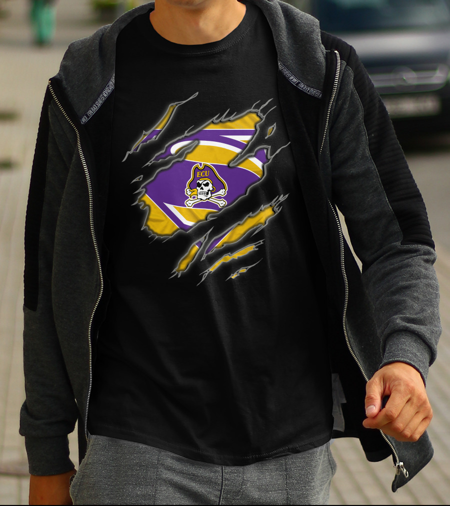 Ecu Pirates Logo With Superman Style Rip T-Shirt