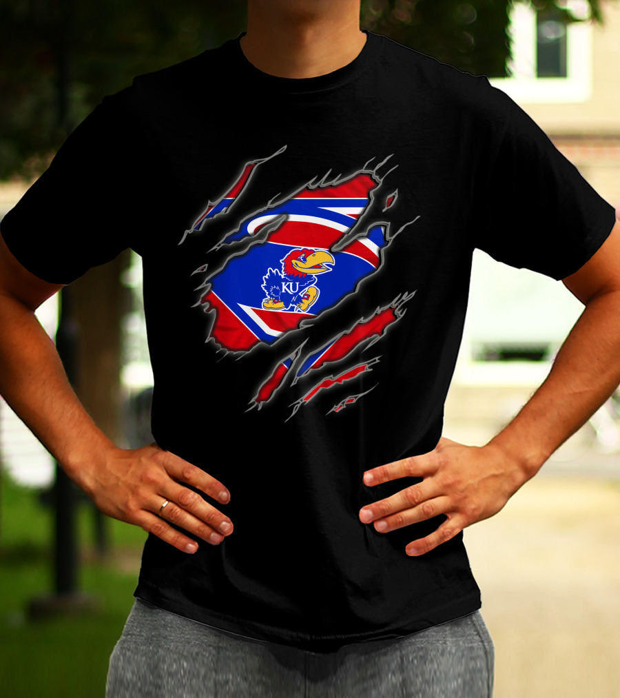 Kansas Jayhawks Torn Superman-Inspired Logo Claw Slash T-Shirt