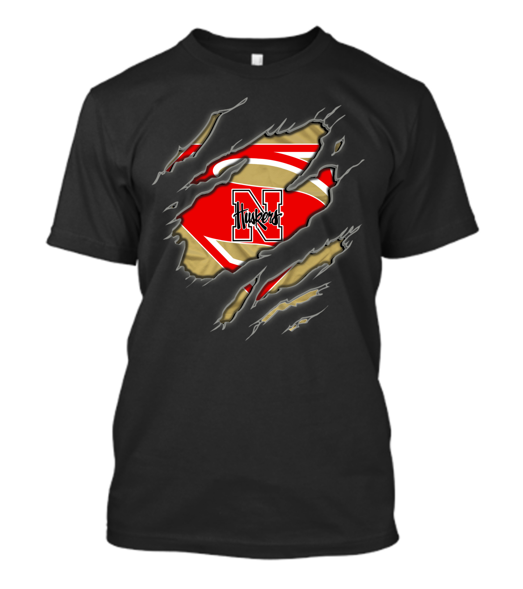 Nebraska Cornhuskers Huskers N Superman Logo Rip Effect T-Shirt