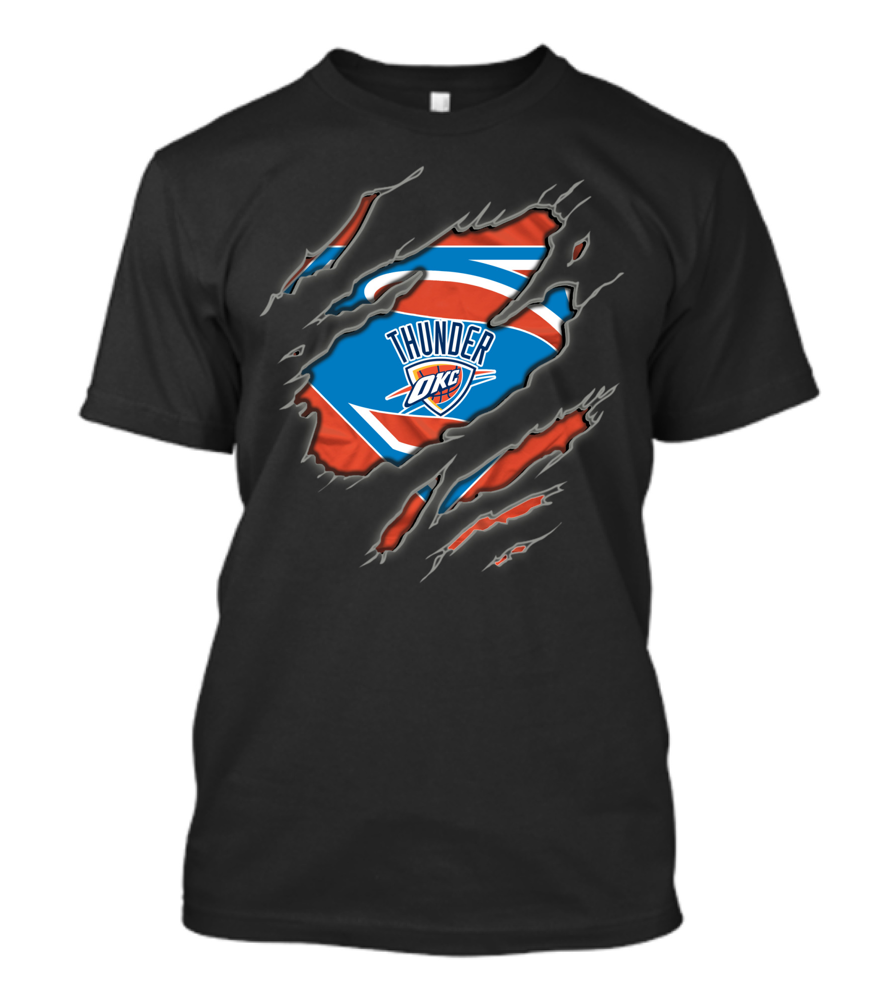 Oklahoma City Thunder Okc Emblem With Superman Style Ripped T-Shirt