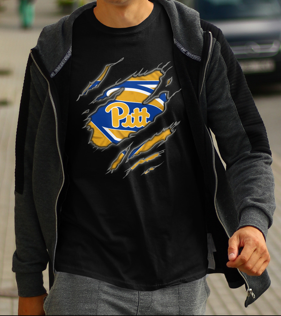Pittsburgh Panthers Pitt Superman Logo Ripped Effect T-Shirt