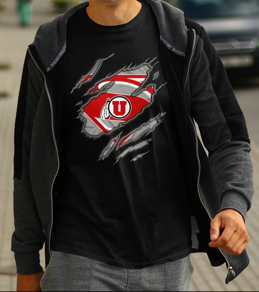 Utah Utes Superman Logo Claw Rip T-Shirt