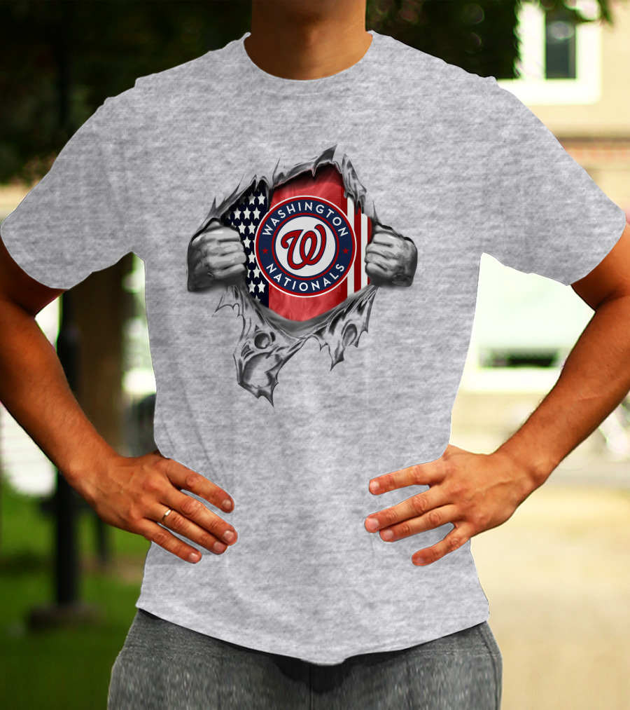 Washington Nationals American Flag Logo Hidden Behind Ripped Surface T-Shirt