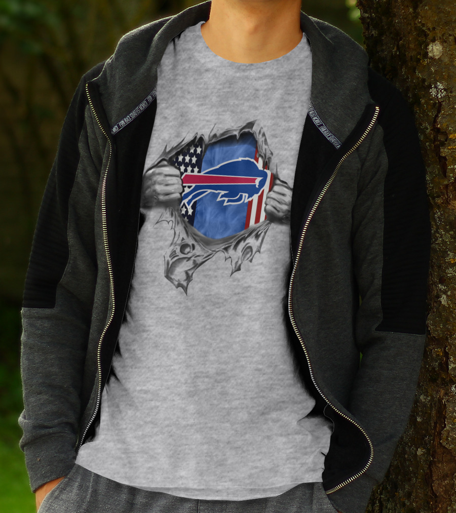 American Flag Buffalo Bills Logo Hidden Under Ripped Skin T-Shirt