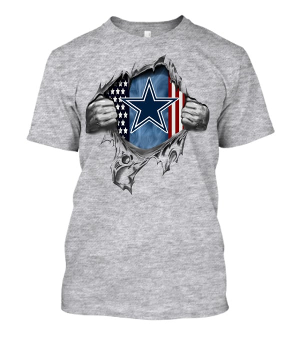 Dallas Cowboys Star And American Flag Tear T-Shirt