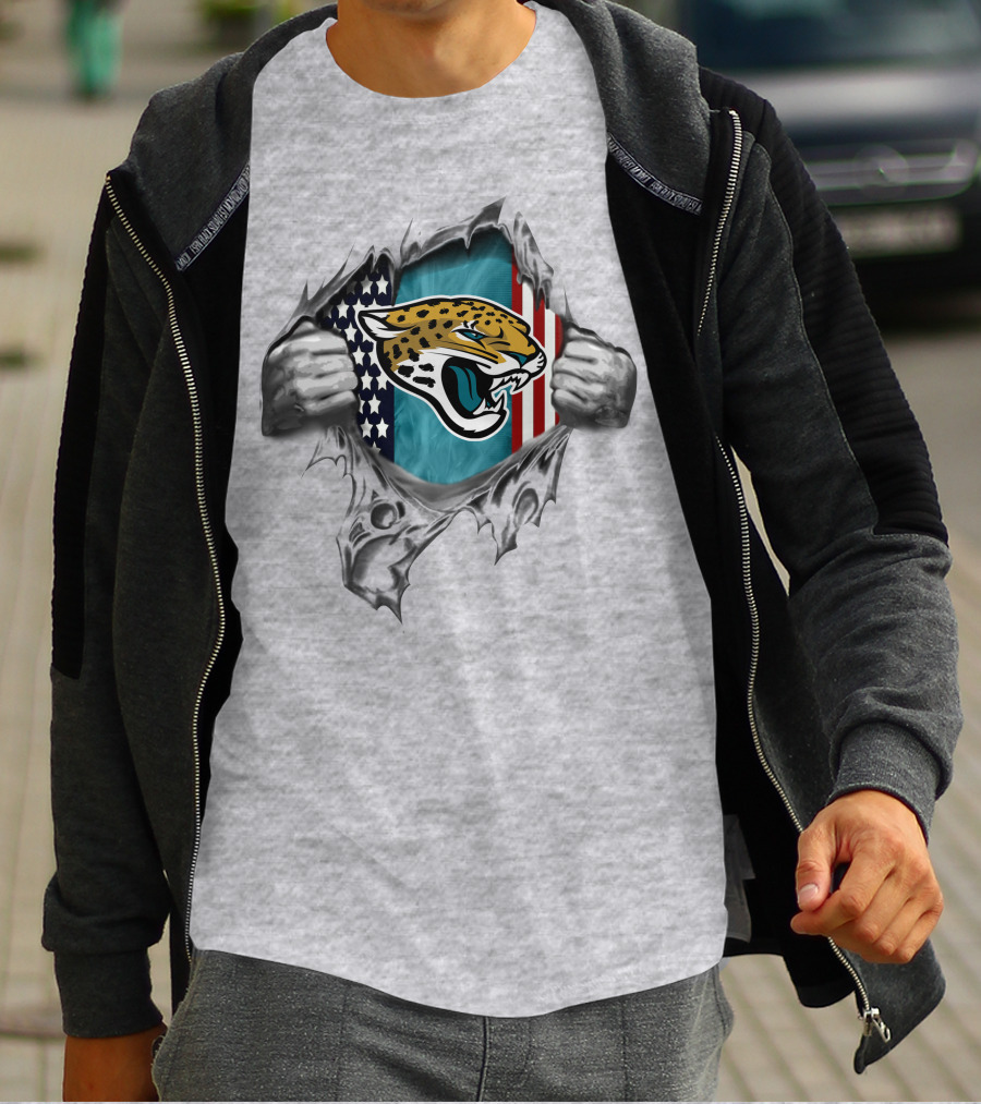Ripped American Flag With Jacksonville Jaguars T-Shirt
