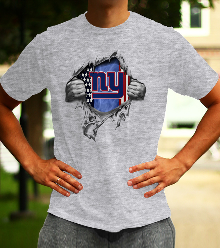 New York Giants Ny American Flag Tear T-Shirt