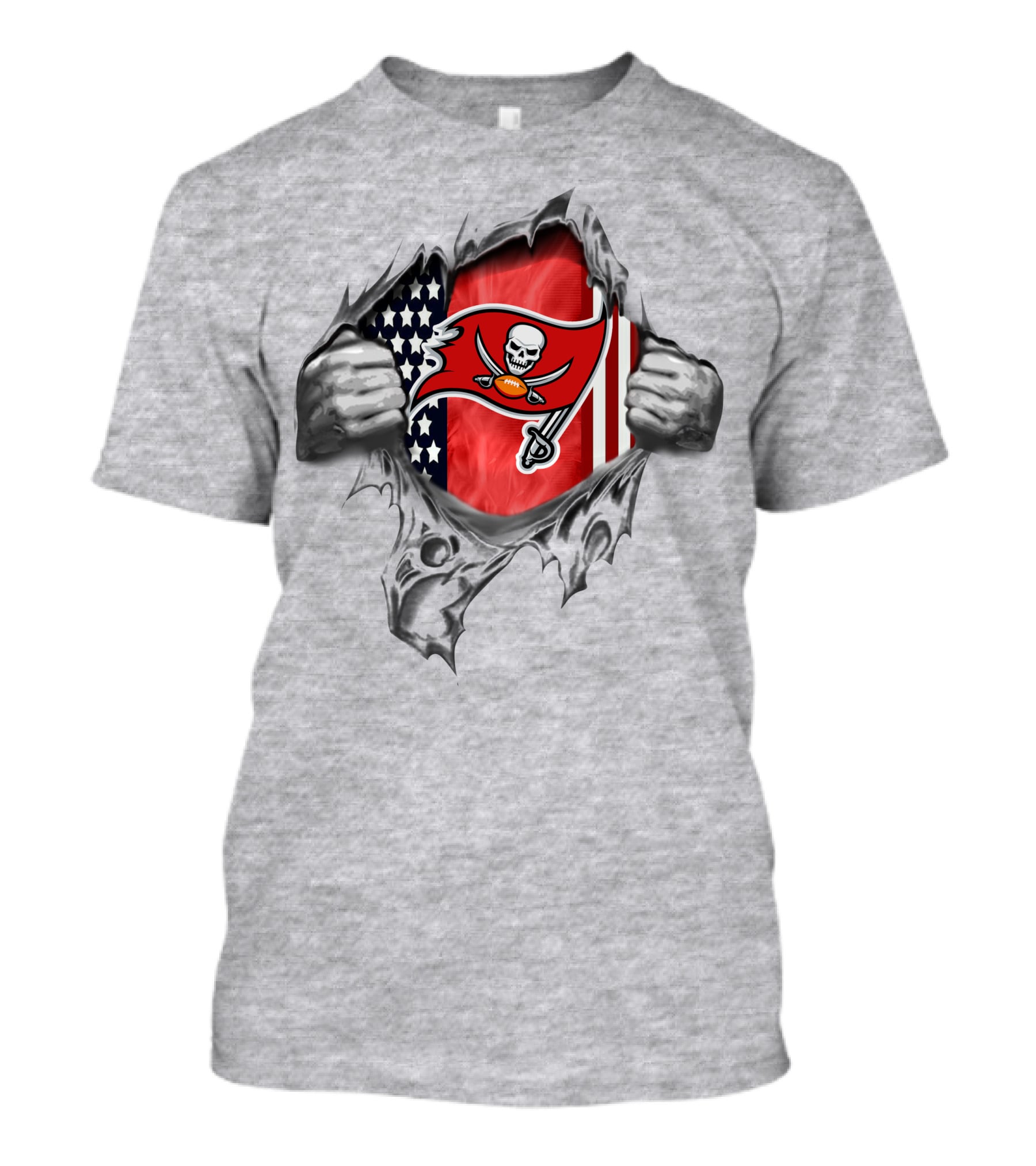 Tampa Bay Buccaneers Flag With American Flag And Pirate Skull Sword T-Shirt