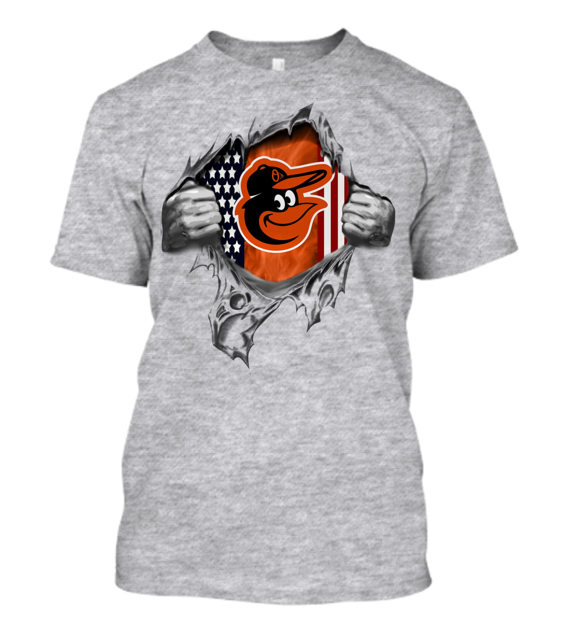 Baltimore Orioles American Flag Baseball Team Logo Peeling Layers T-Shirt