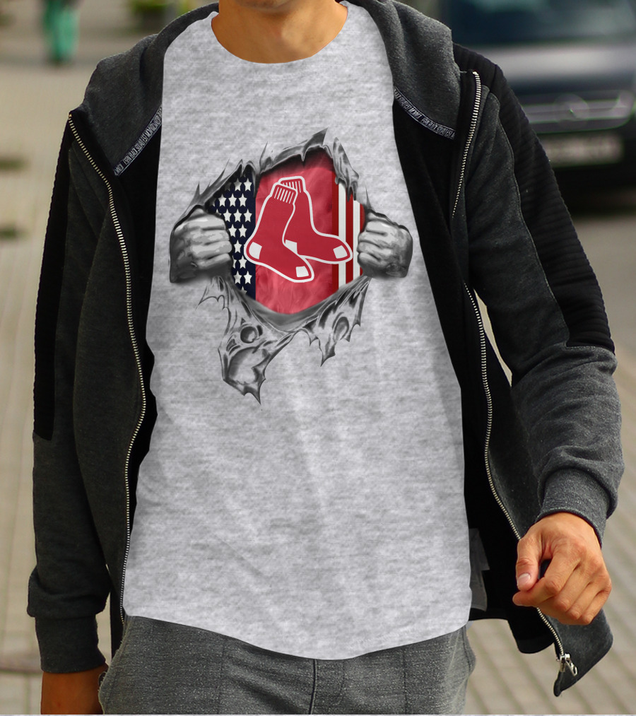Boston Red Sox American Flag Sox Logo Rip T-Shirt