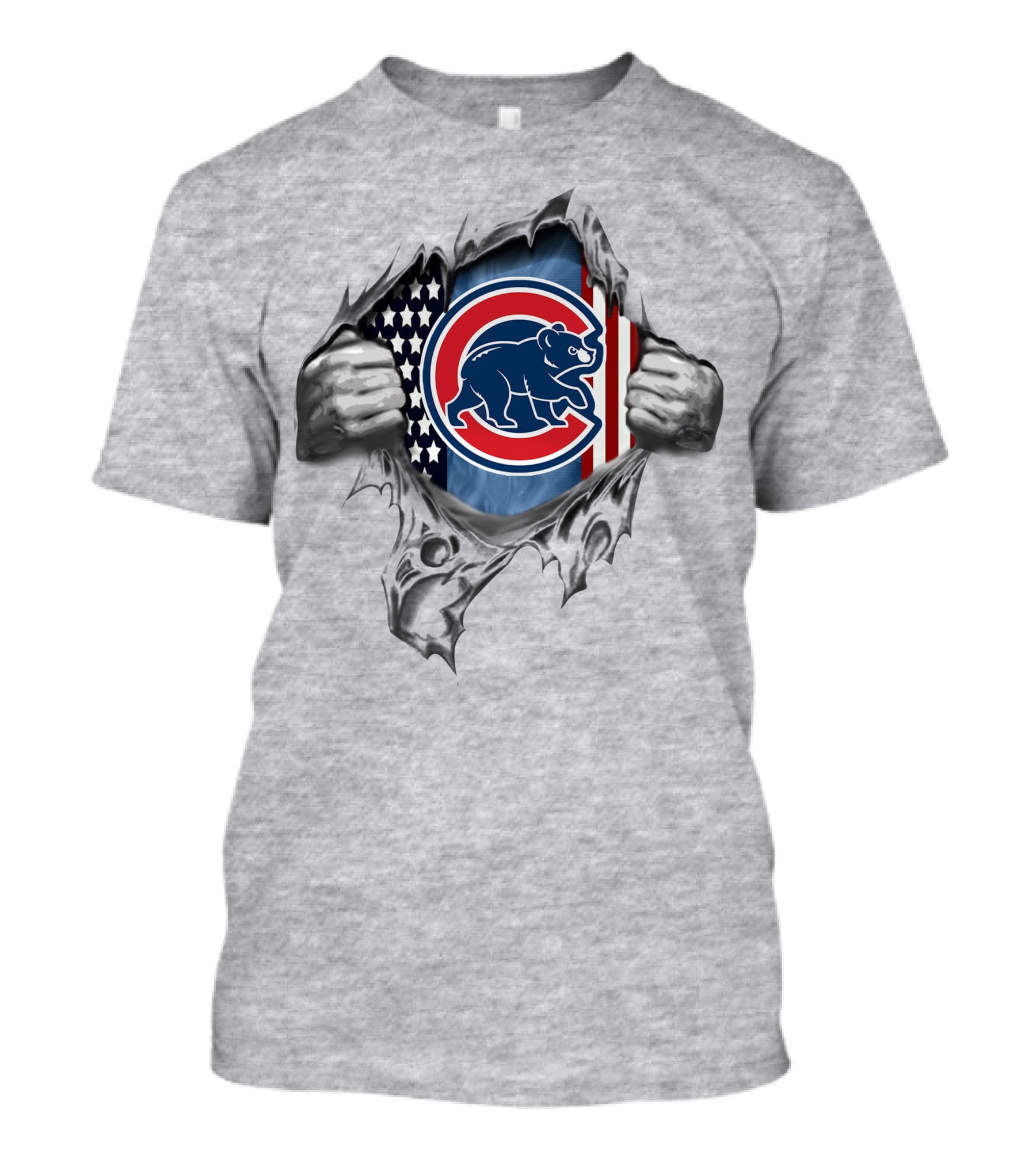 Chicago Cubs Bear With American Flag And Torn T-Shirt