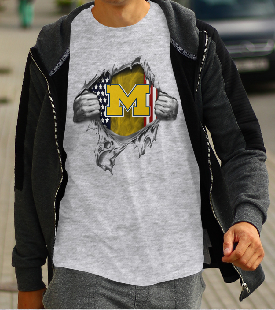 Michigan Wolverines American Flag Ripped T-Shirt