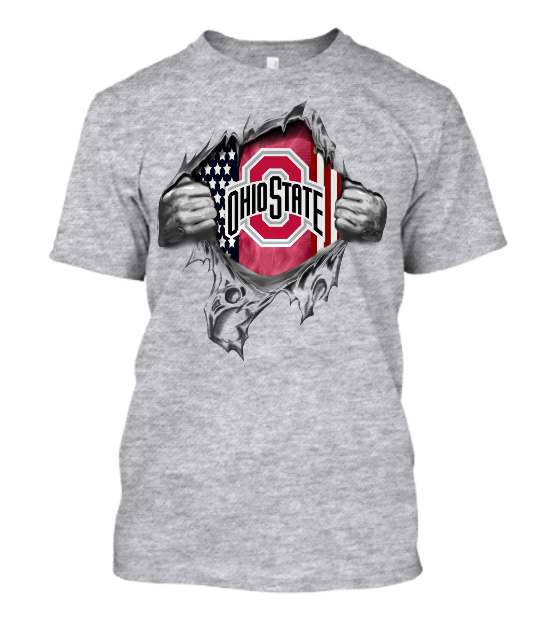 Ohio State Buckeyes American Flag Rip Through T-Shirt