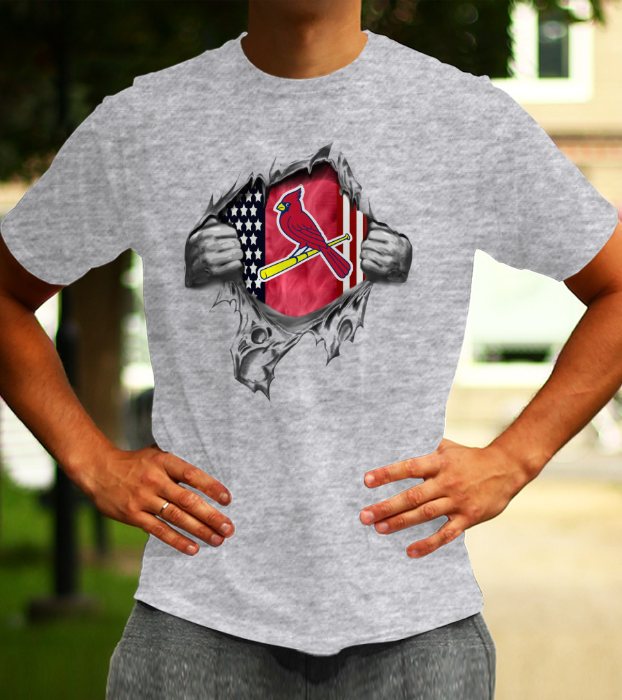 St Louis Cardinals American Flag Rip Chest T-Shirt
