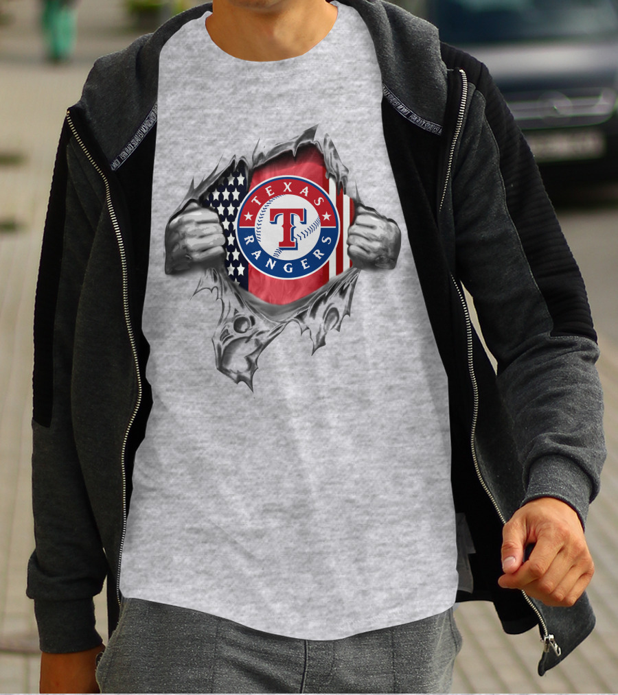 Texas Rangers American Flag Torn Reveal T-Shirt