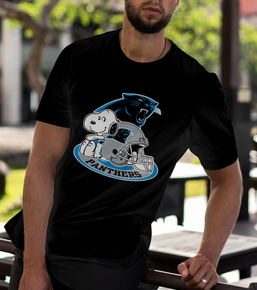 Snoopy Hugging Carolina Panthers Helmet With Team T-Shirt